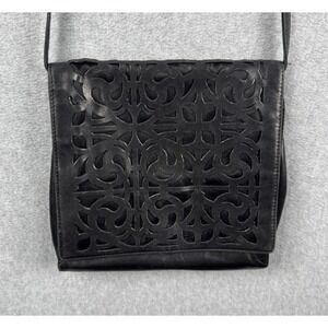 Desmo Purse Womens Black Laser Cut Leather Crossbody Bag Made In Italy